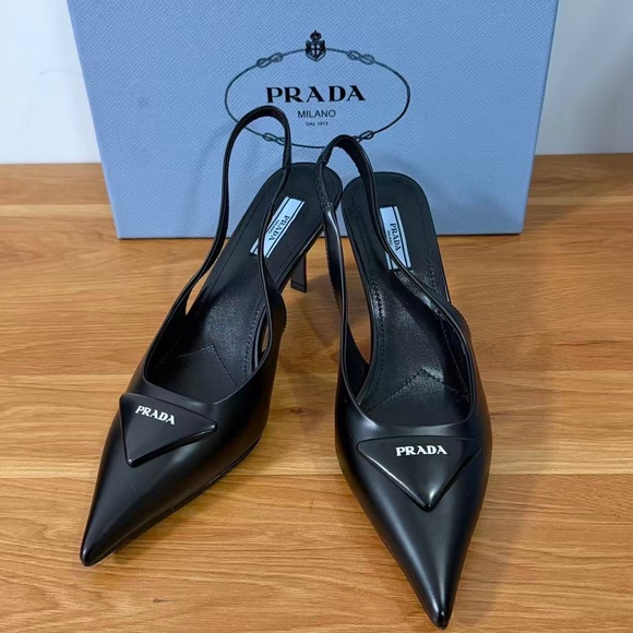 ALO Yoga Shoes - Prada Women's Black Pointed Slingback Heels